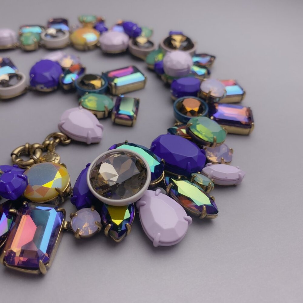 J. Crew Brulee Multicolor Rhinestone Jewel Cluster Statement Collar Necklace - Picture 6 of 13